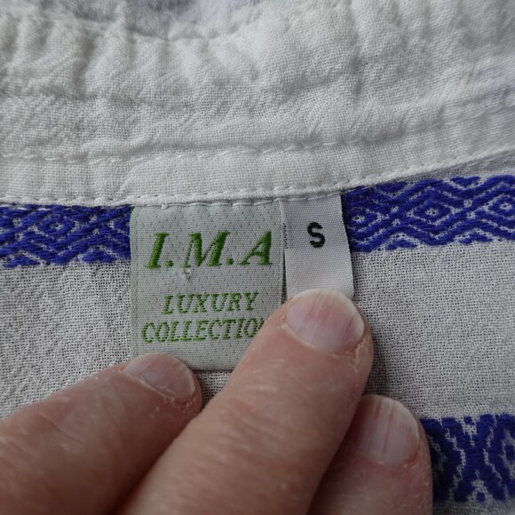 Womens Top Small Blue White Sheer Woven Coastal Cool Artsy Boho Oversized - Picture 5 of 11